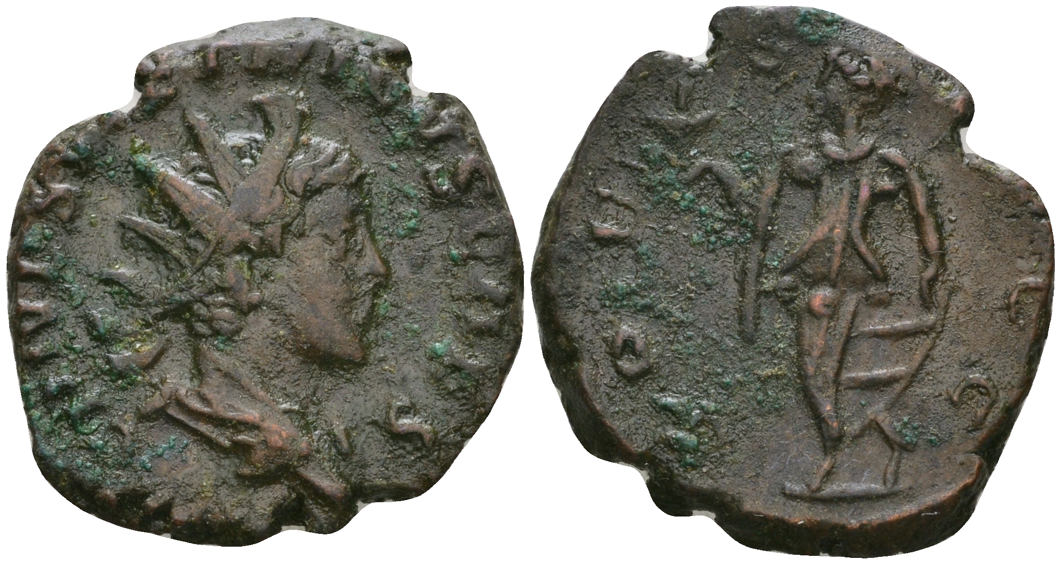 Римская Империя, императоры в Галлии антониниан 271 - 274 Тетрик II в ранге цезаря, C PIV ESV TETRICVS CAES, бюст цезаря / SPES AVGG, Спея, персонификация Мира, Августа Треверов RIC 270 биллон 1073-20-93