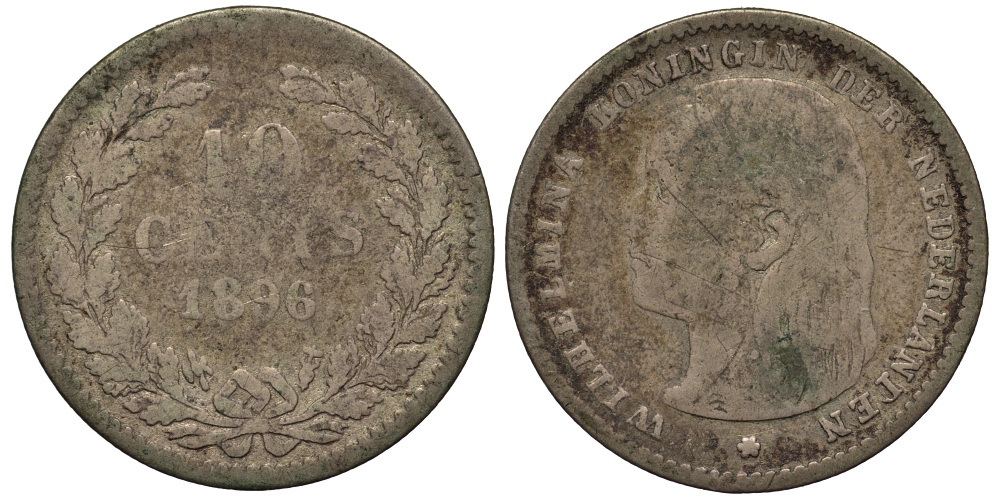 Нидерланды 10 центов 1896 Вильгельмина I (1890-1948) KM 116 серебро 443-222