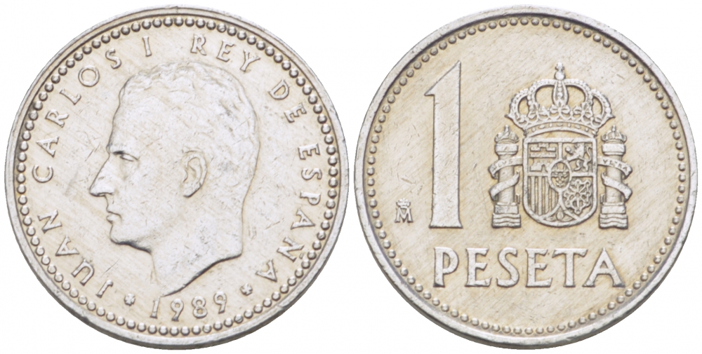 ИСПАНИЯ 1 ПЕСЕТА 1989 ХУАН КАРЛОС I (1975-) KM 821 алюминий UNC 77-622