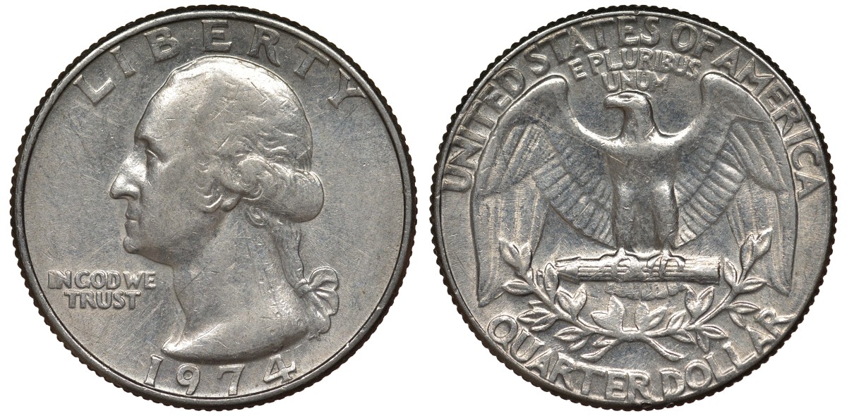 США 25 центов (квотер) 1974 Вашингтон KM 164a медь плакированная медно-никелем 4128-635