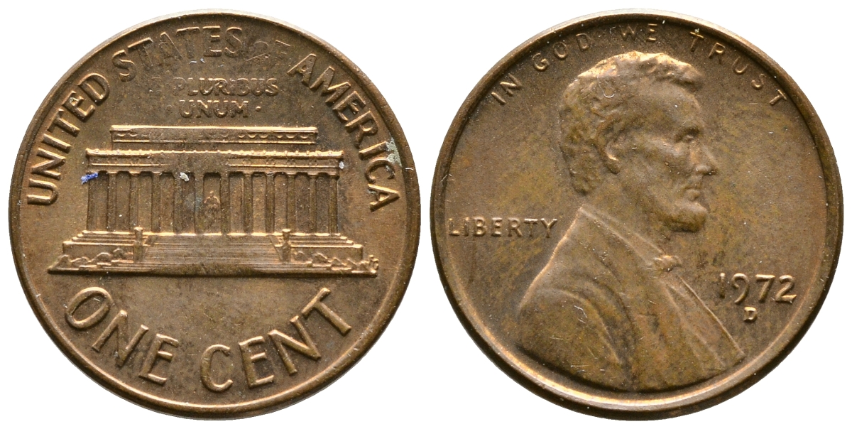 США 1 ЦЕНТ 1972 D, ЛИНКОЛЬН KM 201 медь цинк 93-1253