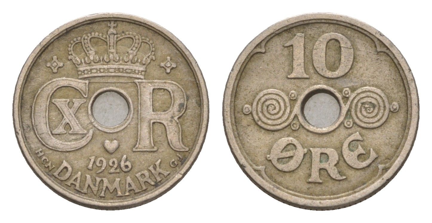 Дания 10 эре 1926 HCN, Кристиан X (1912-1947) KM 822 медно-никель 4658-268