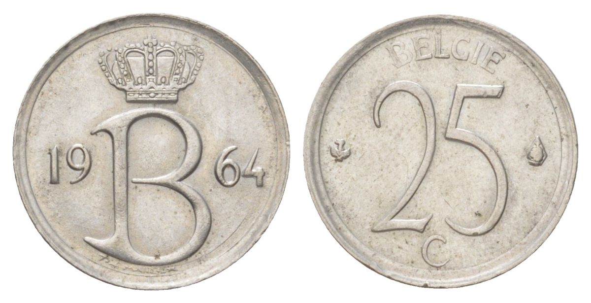 Бельгия 25 сантимов 1964 Belgie, Бодуэн I (1951-1993) KM 154 медно-никель 4625-423