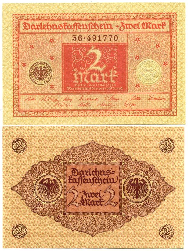 Германия 2 марки 1920 1 марта 1920, серия 36 Pick 59, Розенберг 65 b бумага аUNC 450-44-2