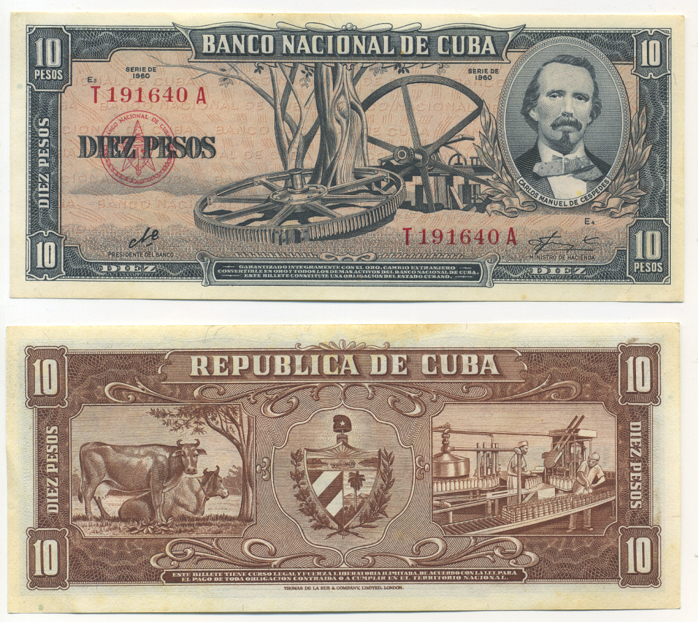 Куба 10 песо 1960 подпись Че Гевара, Карлос Мануэль Сеспедес, коровы, молочная ферма Pick 88с бумага аUNC 444-134-3-2