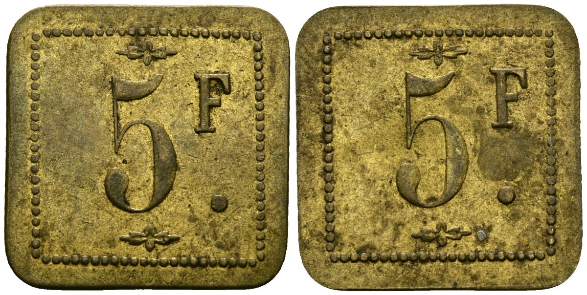 Франция 5 франков XIX-XX век ресторанный жетон латунь 4166-1037