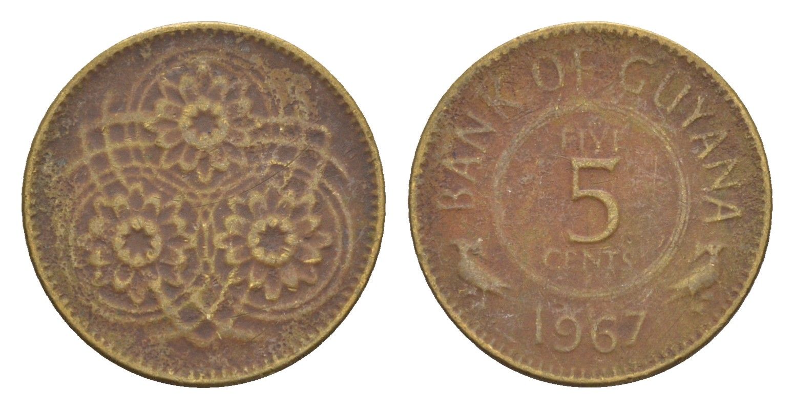 Гайана 5 центов 1967 KM 32 латунь 4655-845