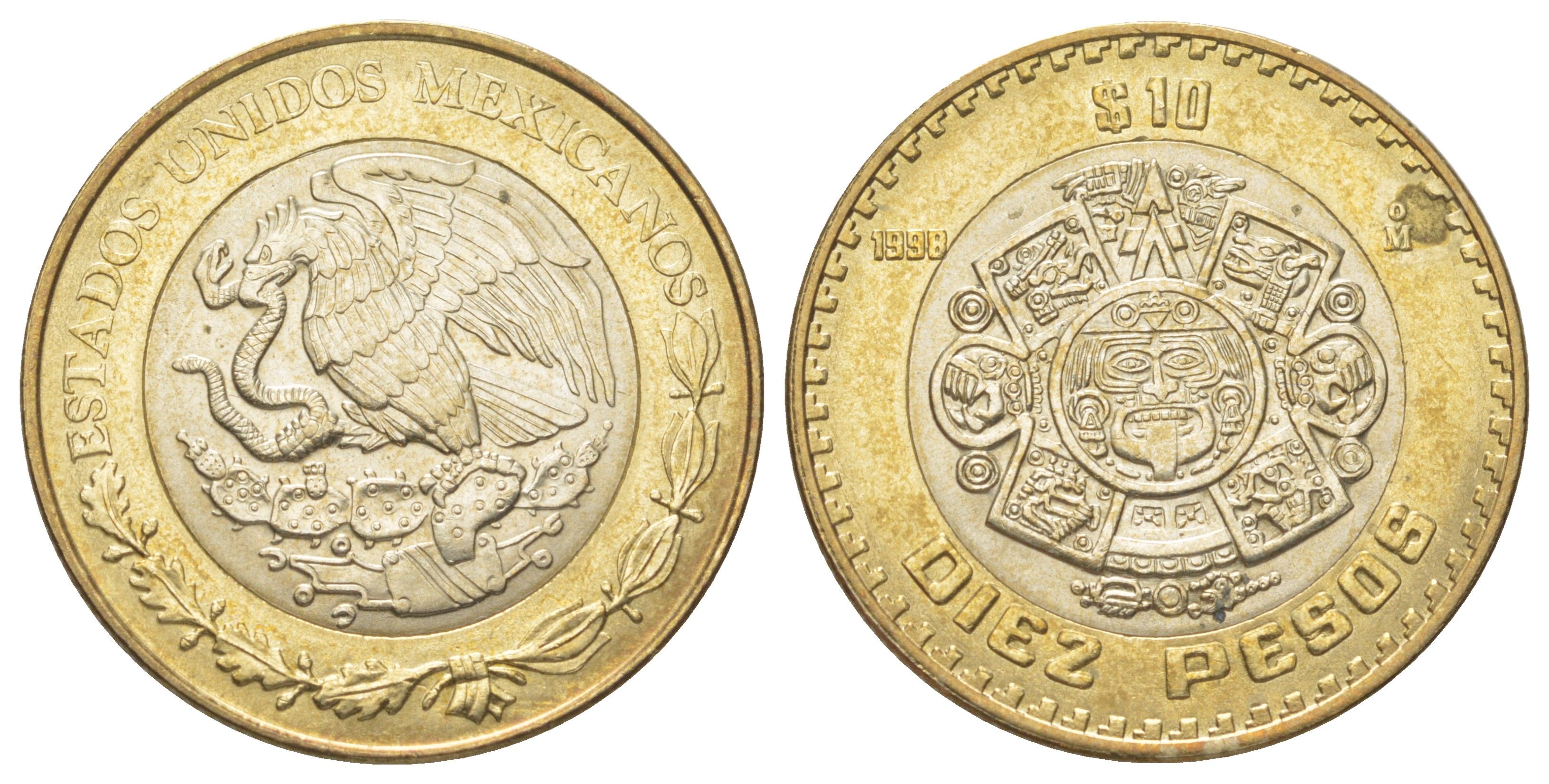 Мексика 10 песо 1998 KM 616 биметалл UNC 4622-1235