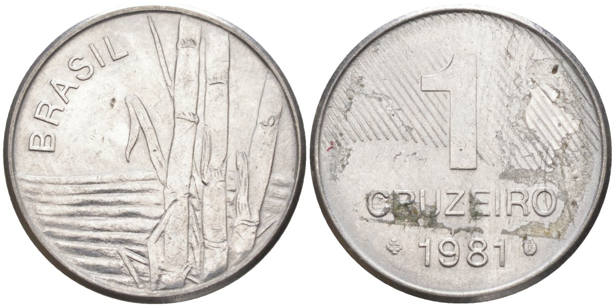 Бразилия 1 крузейро 1981 сахарный тростник KM 590 нержавеющая сталь 213-731
