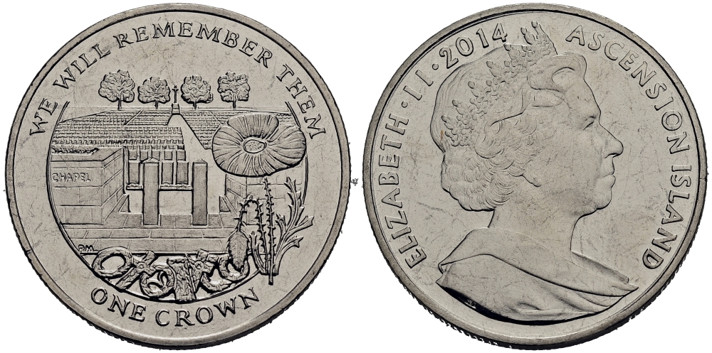 Остров Вознесения 1 крона 2014 в память героев первой мировой войны, кладбище KM NEW медно-никель UNC 4386-732