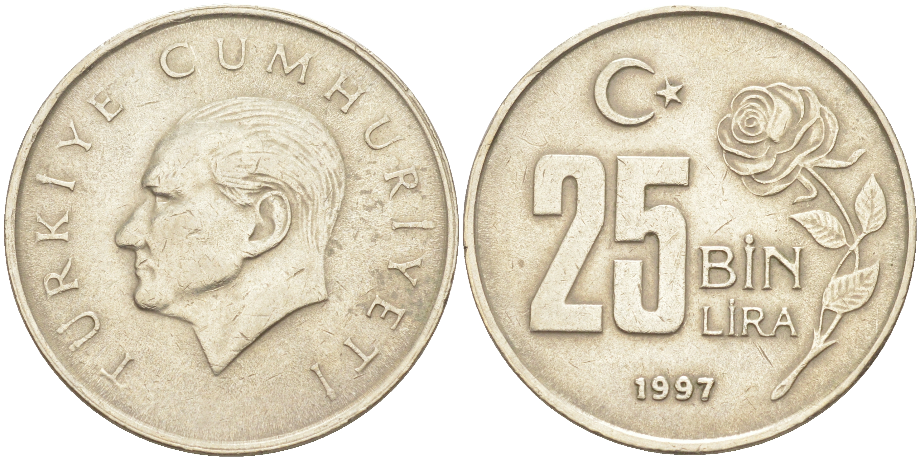 Турция 25000 лир 1997 Мустафа Кемаль Ататюрк KM 1041 медь никель цинк 106-726