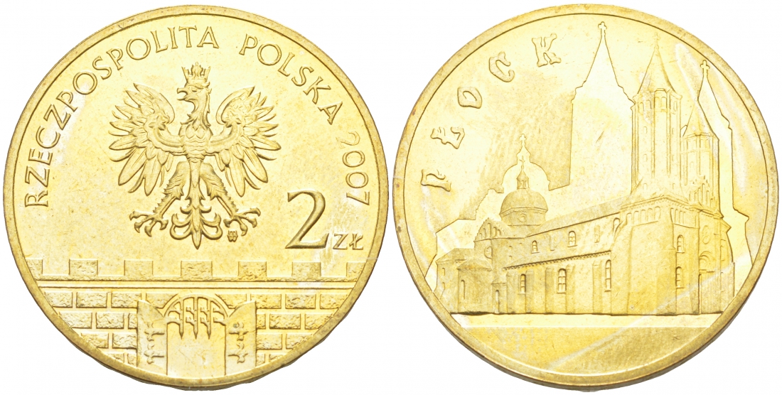 Польша 2 злотых 2007 MW, серия польские города - Плоцк (PLOCK) KM 617 латунь 73-1114