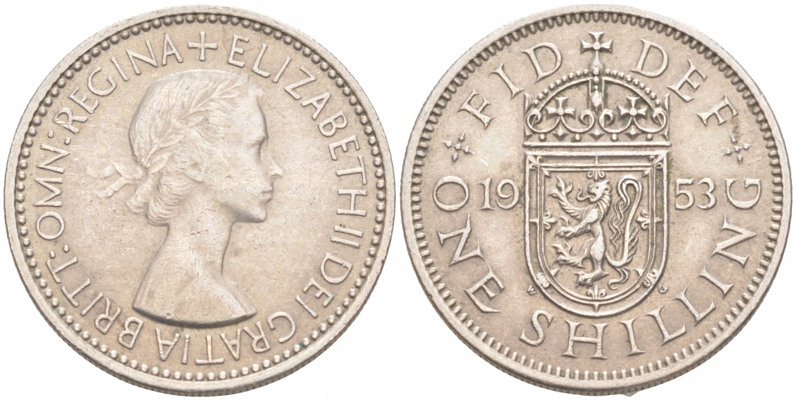 Великобритания 1 шиллинг 1953 Елизавета II (1952-2022), Шотландский герб KM 891, Spink 4140 медно-никель 68-136