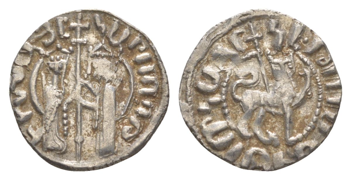 Киликийская Армения трам 1226-1271 Хетум I и царица Забель, держат крест/лев с патриаршим крестом  серебро    1516-434