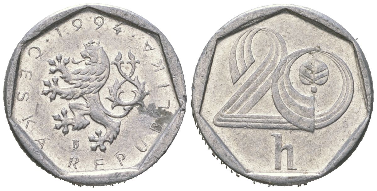 Чехия 20 геллеров 1994 KM 2.1 алюминий 4621-549
