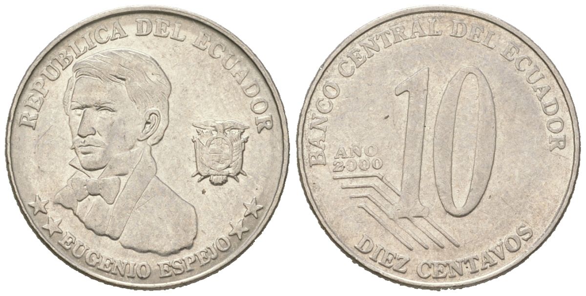 Эквадор 10 сентаво 2000 KM 106 нержавеющая сталь 4611-868