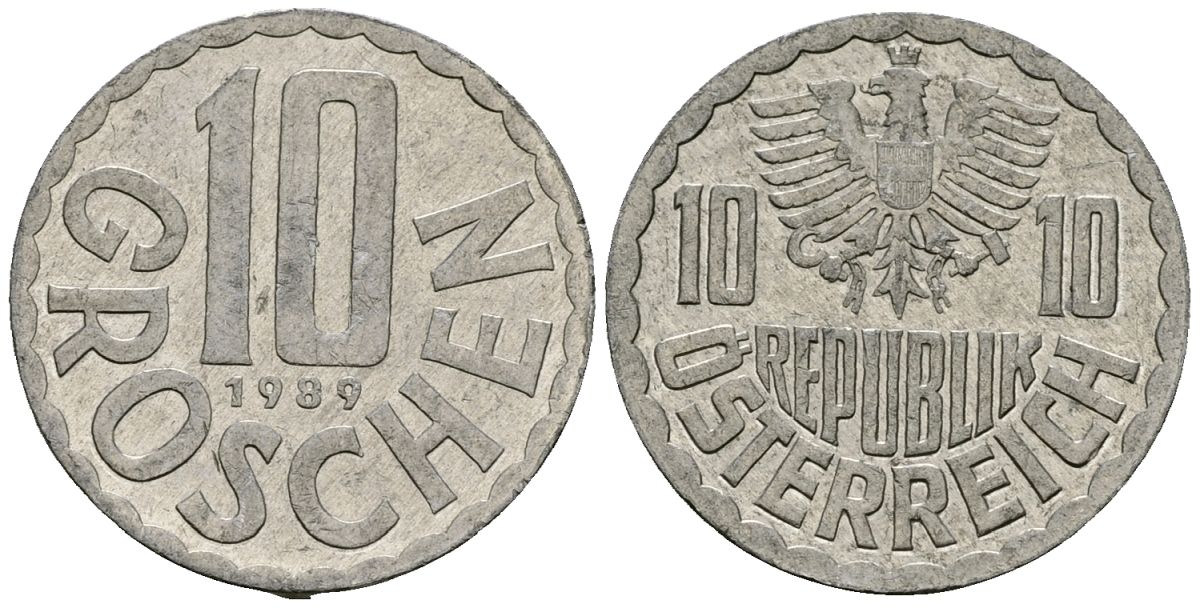Австрия 10 грошей 1989 KM 2878 алюминий 4135-256