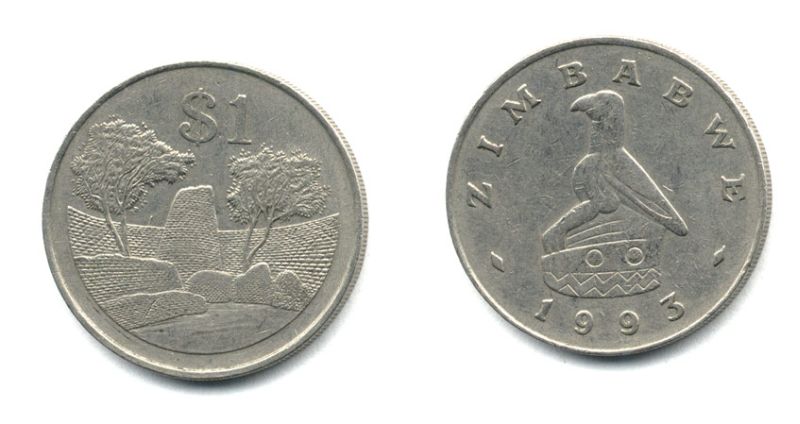Зимбабве 1 доллар 1993 руины большого Зимбабве KM 6 медно-никель 25-732