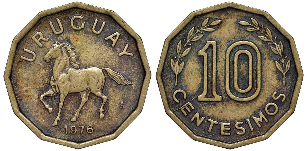 Уругвай 10 сентесимо 1976 KM 66 алюминиевая бронза 4164-714