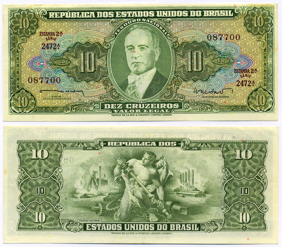БРАЗИЛИЯ 10 КРУЗЕЙРО 1962 Жетулио Варгас Pick 177a бумага 8564-45-2