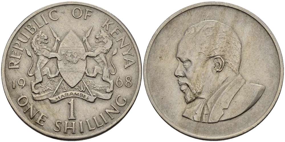 Кения 1 шиллинг 1968 Джомо Кениата KM 5 медно-никель 4512-212
