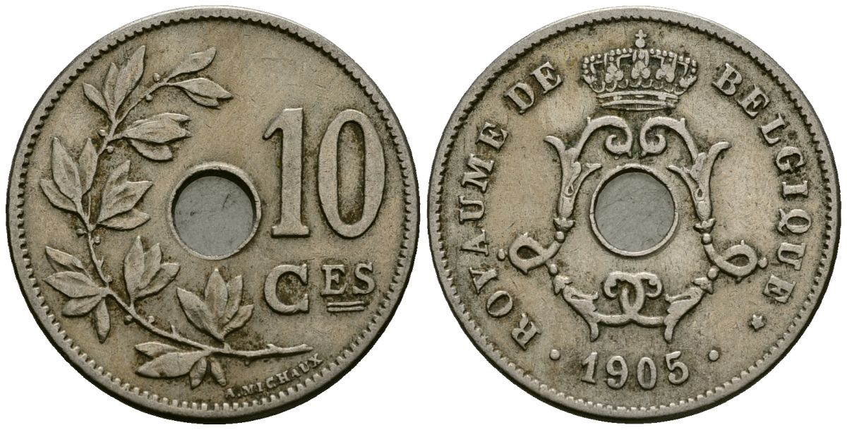 Бельгия 10 сантимов 1905 Belgique KM 52 медно-никель 4172-827