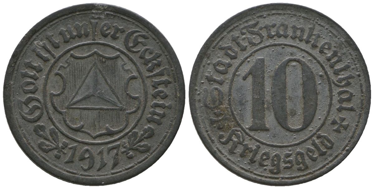 Франкенталь (Пфальц, Бавария) 10 пфеннигов 1917 Funck 135.5, Men05 7460.4, Men18 9381.4 цинк 4604-854