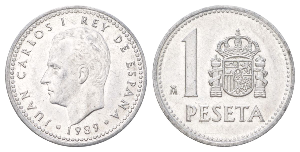 Испания 1 песета 1989 M, Хуан Карлос I (1975-2014) KM 821 алюминий UNC 4627-923