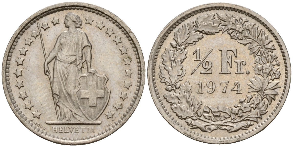 Швейцария 1/2 франка 1974 KM 23a медно-никель 4152-1253