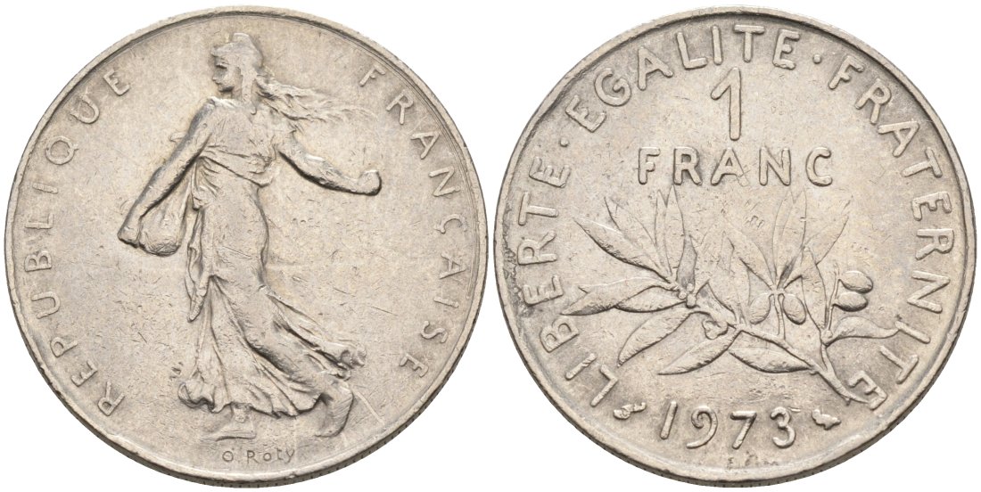 ФРАНЦИЯ 1 ФРАНК 1973 СЕЯТЕЛЬ KM 925.1, Le franc 226.18 никель 68-1213