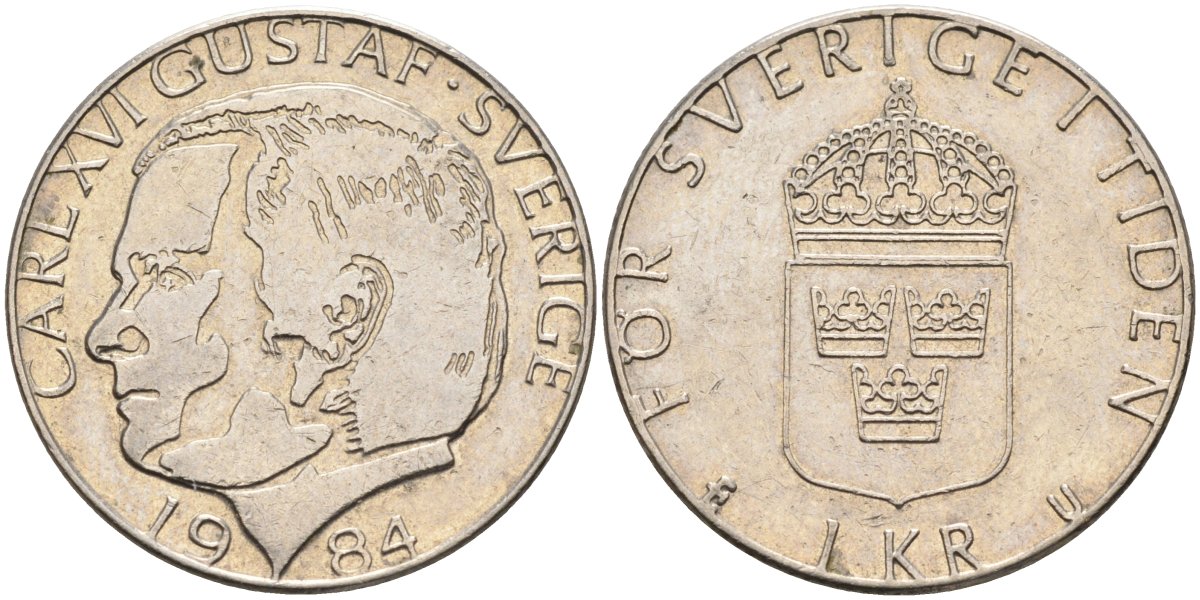 Швеция 1 крона 1984 Карл XVI Густав KM 852a медно-никель 181-841