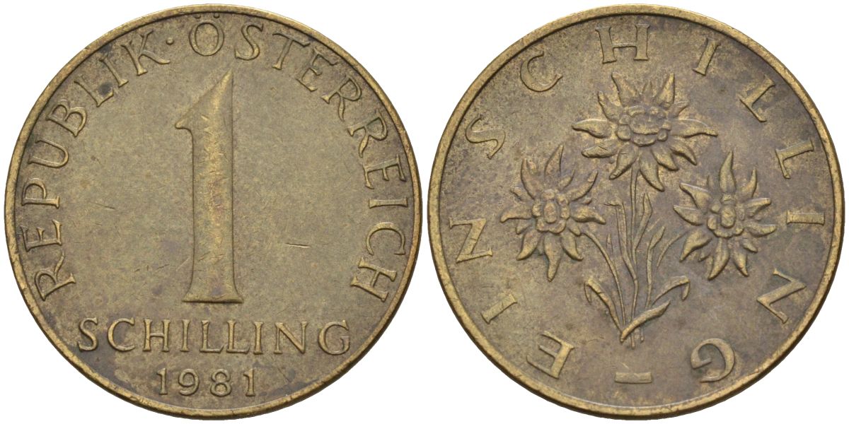 Австрия 1 шиллинг 1981 KM 2886 алюминиевая бронза 4592-1021