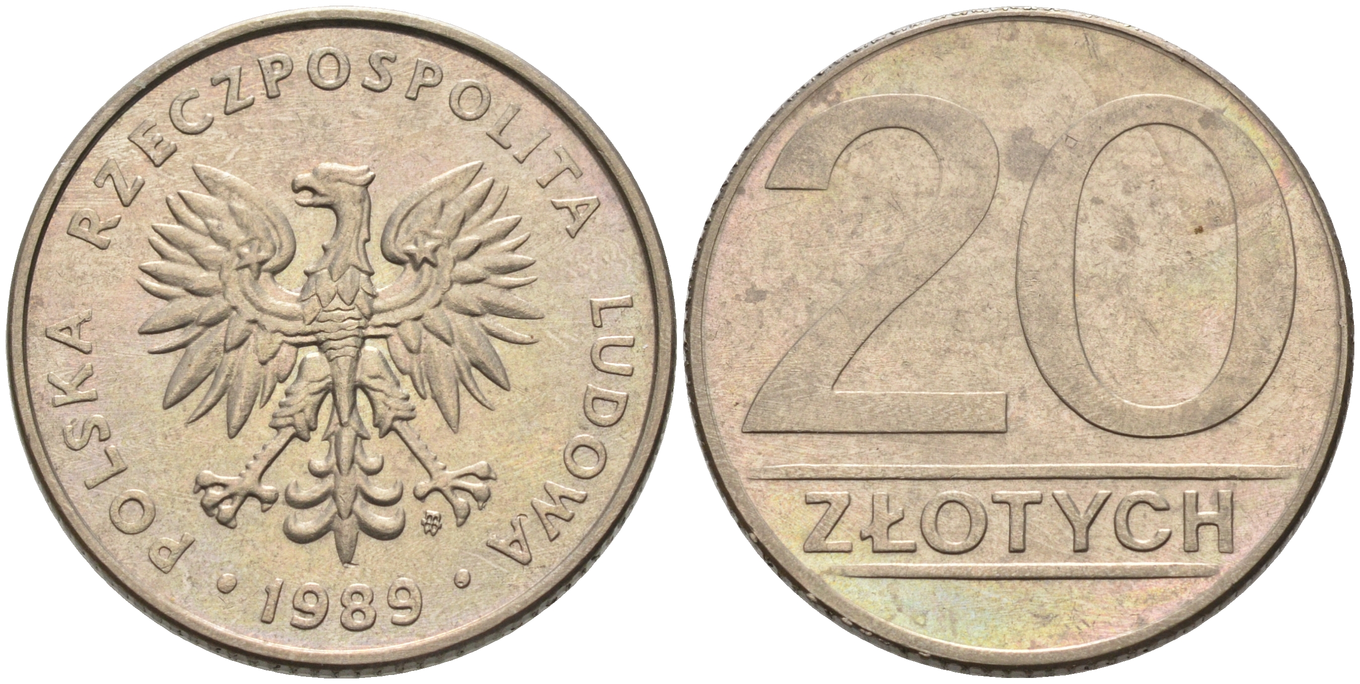 ПОЛЬША 20 ЗЛОТЫХ 1989 MW KM 153.2 медно-никель 4566-513