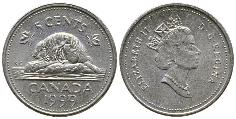 КАНАДА 5 ЦЕНТОВ 1999 БОБЕР KM 182 медно-никель 84-1523