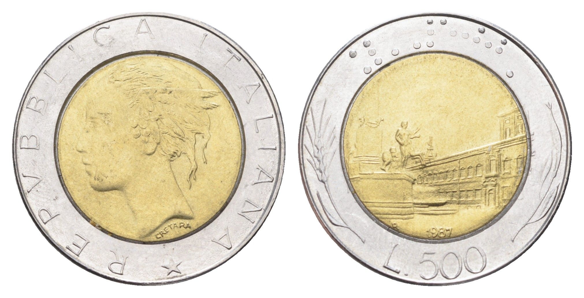 Италия 500 лир 1987 R, Квиринальский дворец в Риме KM 111 биметалл 4704-954