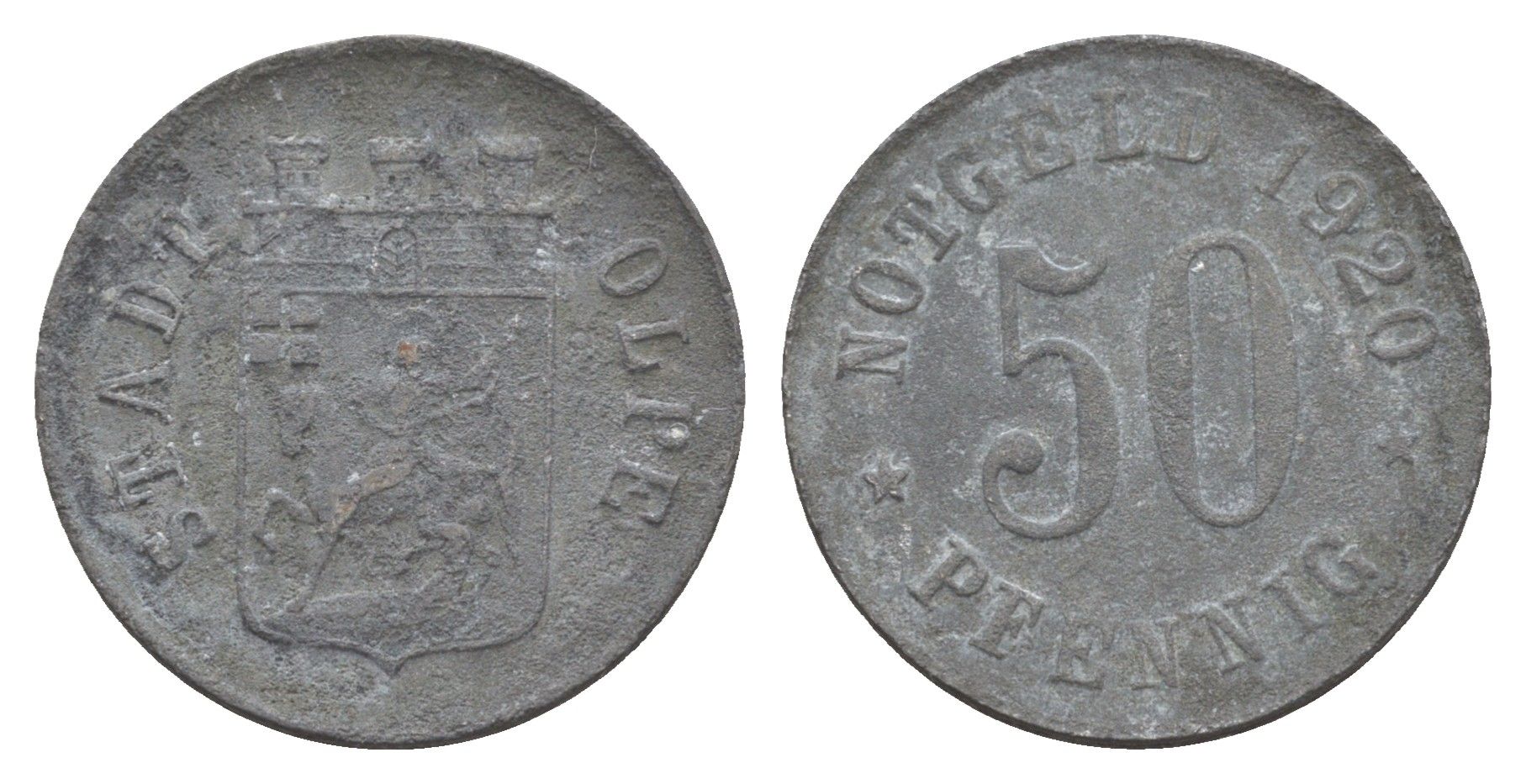 Ольпе 50 пфеннигов 1920 Funck 409.2, Men05 19907.4, Men22.2 24979.4 цинк 1521-213