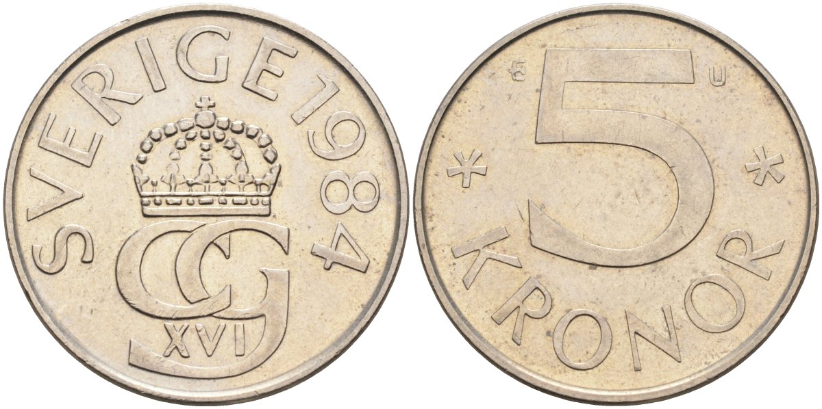 Швеция 5 крон 1984 Карл XVI Густав (1973- ) KM 853 медно-никель 4526-215