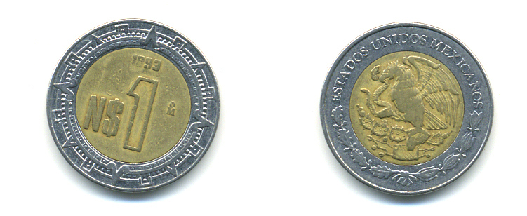 Мексика 1 песо 1993 KM 550 биметалл 176-1233