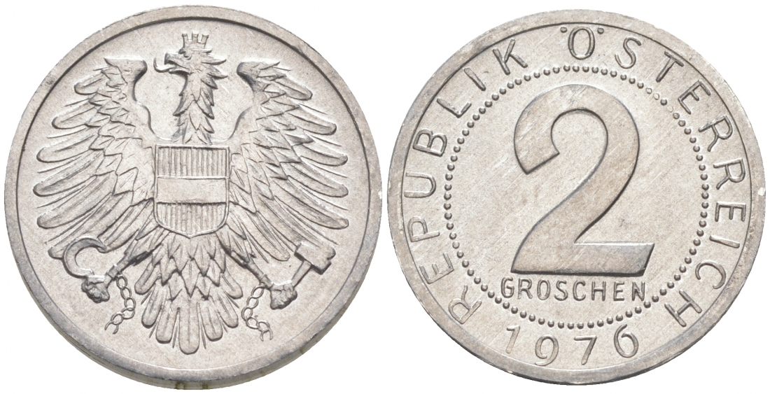 Австрия 2 гроша 1976 из ролла KM 2876 алюминий UNC M14-17