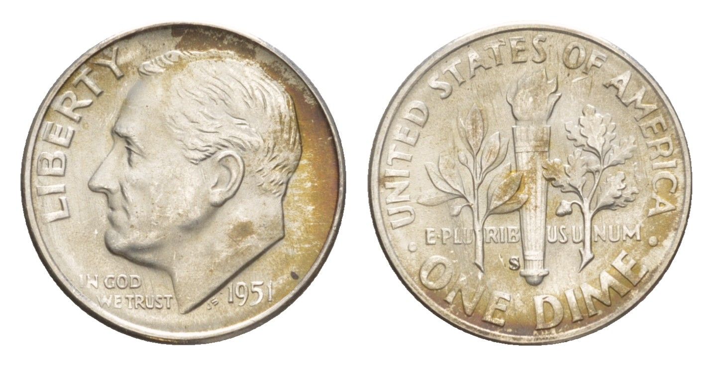 США 1 дайм (10 центов) 1951 S KM 195 серебро aUNC 1528-1012