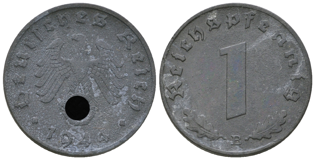Германия 1 рейхспфенниг 1944 B KM 97, J. 369 цинк 4668-1147