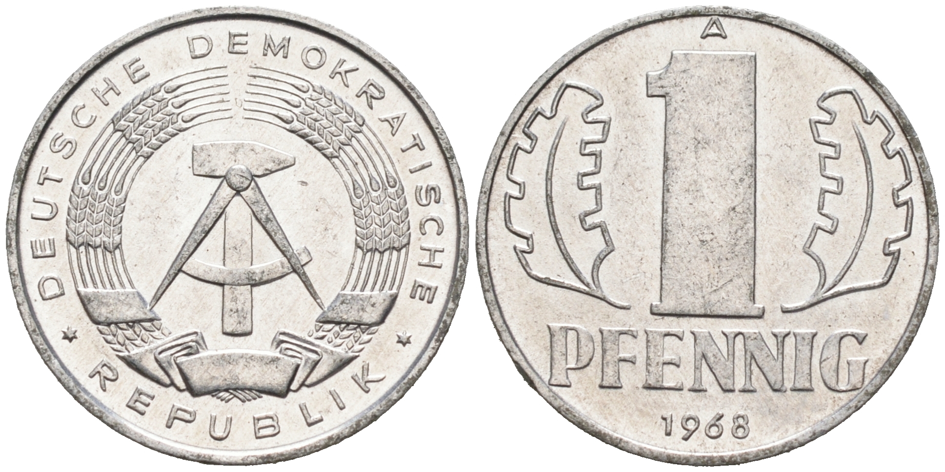 ГДР 1 ПФЕННИГ 1968 А KM 8.1 алюминий 4564-1237