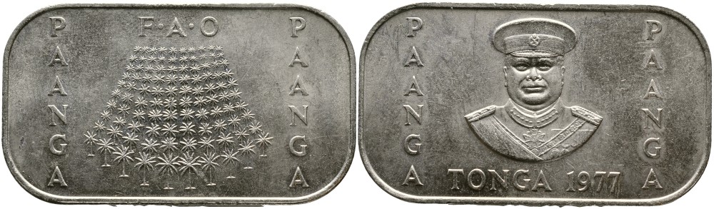 Тонга 1 Паанга 1977 Король Тауфа’ахау Тупоу IV (1967-2006), 100 пальмовых деревьев, FAO KM 57 медно-никель UNC 4527-1011