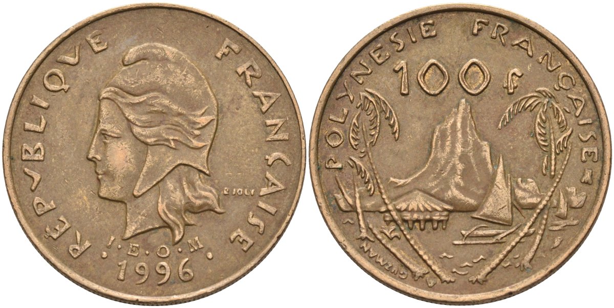 Французская Полинезия 100 франков 1996 KM 14 никель-бронза 4131-1035