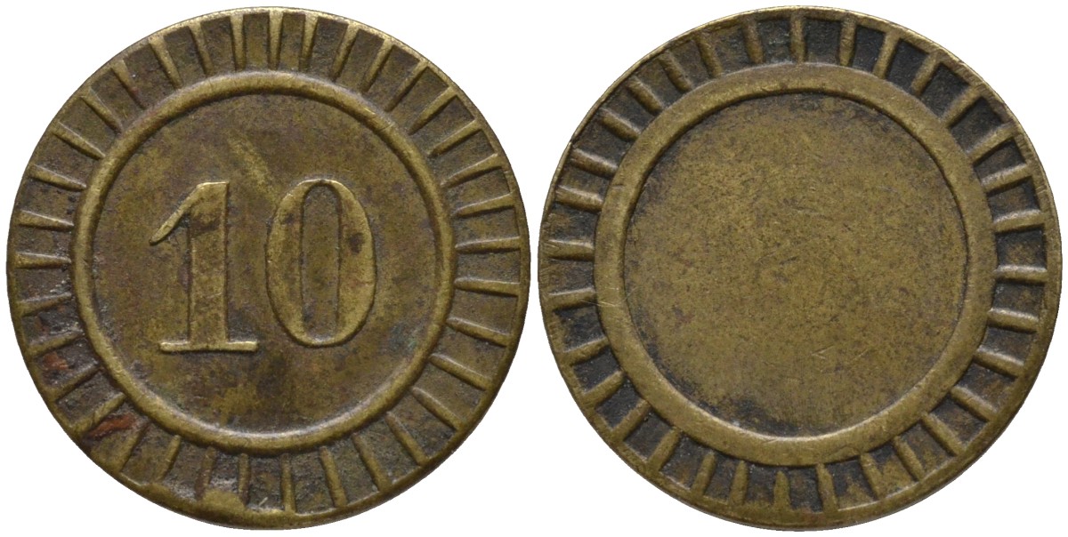 Германия жетон ND номинал "10", диаметр 19 мм. жёлтый металл 4532-852
