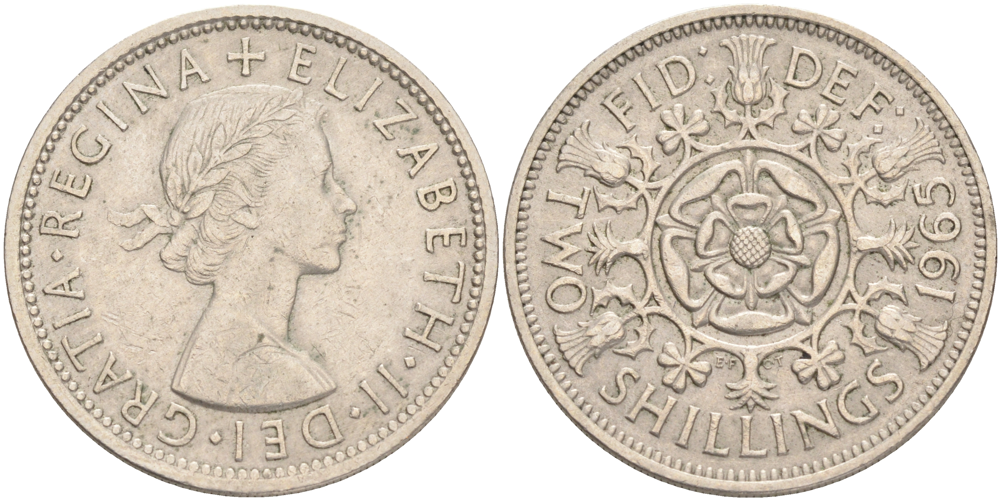 Великобритания 2 шиллинга (флорин) 1965 Елизавета II (1952-2022) KM 906, Spink 4146 медно-никель 189-646