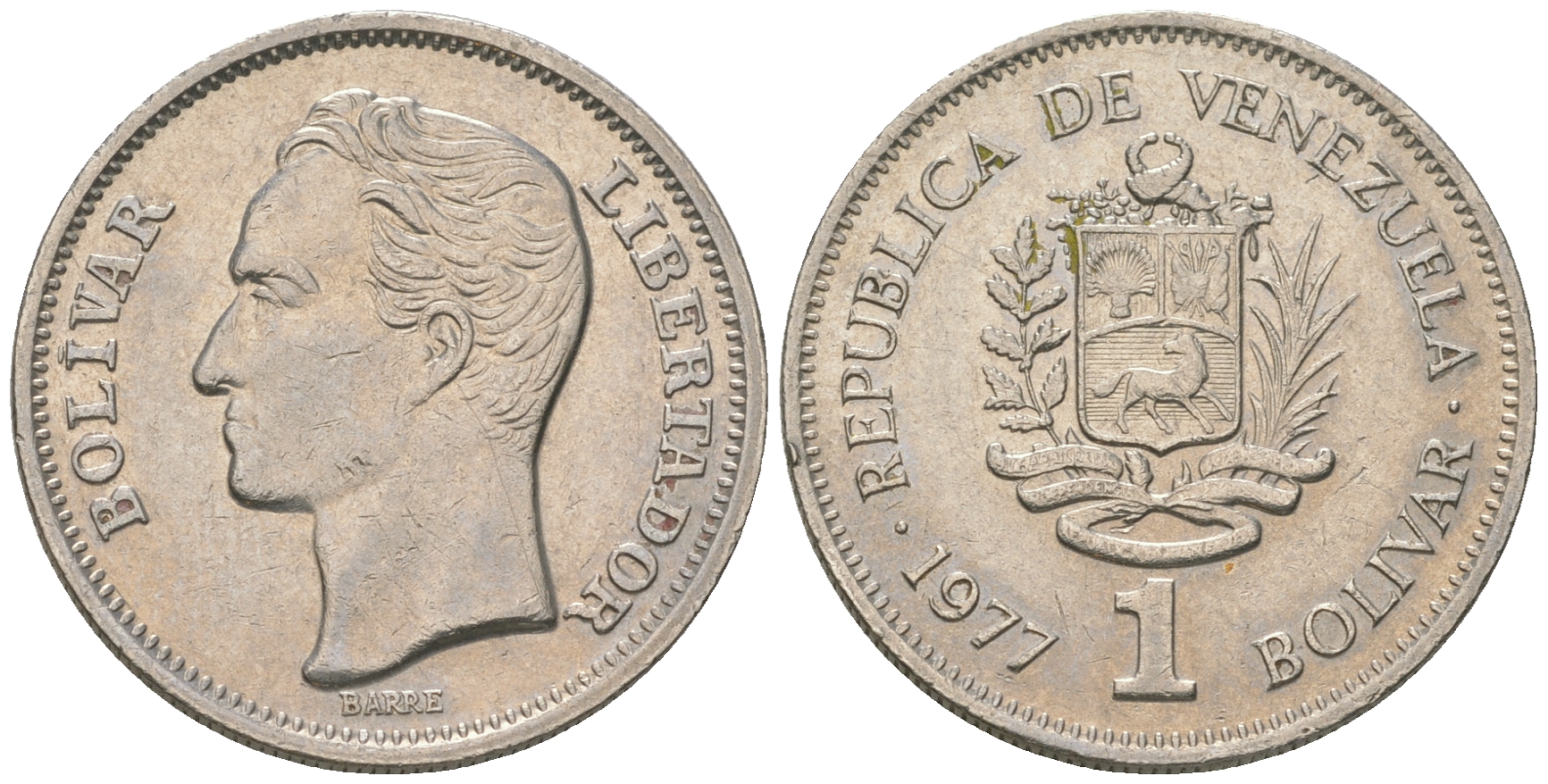 Венесуэла 1 боливар 1977 Симон Боливар KM 52 никель 4175-1126