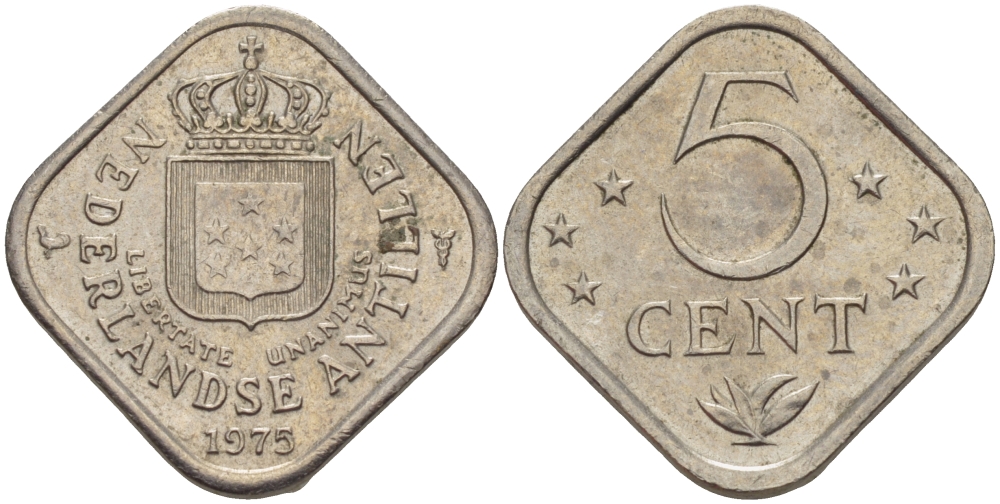 Нидерландские Антилы 5 центов 1975 Юлиана (1948-1980) KM 13 медно-никель 67-535