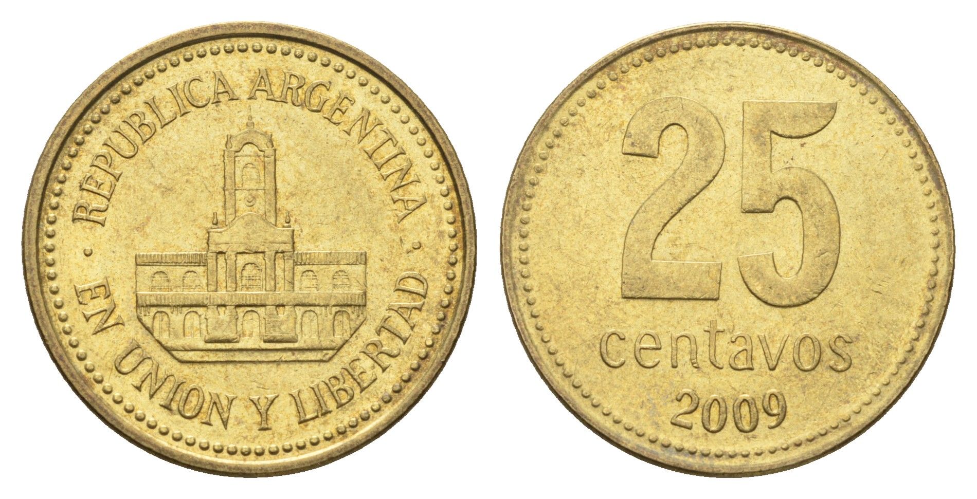 Аргентина 25 сентаво 2009 ратуша Буэнос-Айреса KM 110.1 алюминиевая бронза 4663-614