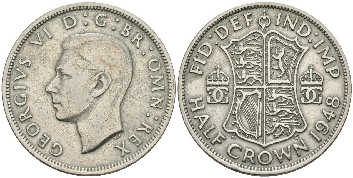 Великобритания 1/2 кроны 1948 Георг VI (1936-1952) KM 866, Spink 4101 медно-никель 81-512